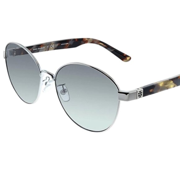 New Tory Burch Sunglasses w Orange Case tortoise shell arms silver with logo - Picture 1 of 14